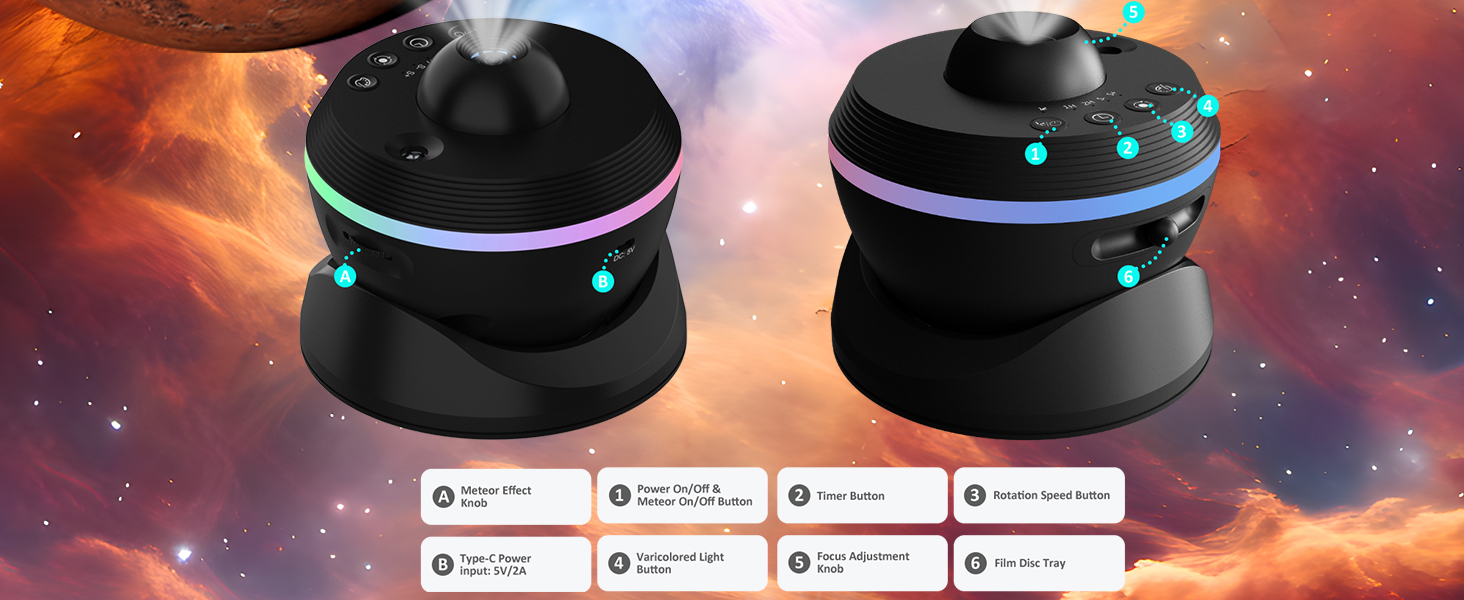 Проєктор зоряного неба VanSmaGo 8-го покоління Sternenhimmel Galaxy: Планетарій, нічник HD з обертанням 360° та таймером (білий)