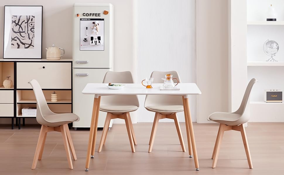 6-Piece Set Modern Dining Chairs, Kitchen Chairs with Upholstery and Beech Legs for Bedroom, Living Room, Dining Room, Kitchen – Khaki