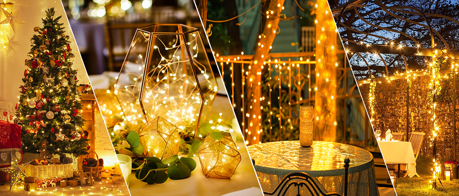 Льотова гірлянда на батарейках, 5 метрів, 50 LED, з таймером та пультом, 8 режимів, вологостійка, тепле біле світло, для декору інтер'єру/екстер'єру, Різдво, сад, вечірка, весілля, 6 штук