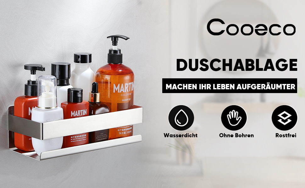 Підставка для душу без свердління - Дзеркальний кошик для ванної кімнати. Полиця для шампуню та гелю для душу, кухонна полиця без свердління. Нержавіюча сталь, економія місця