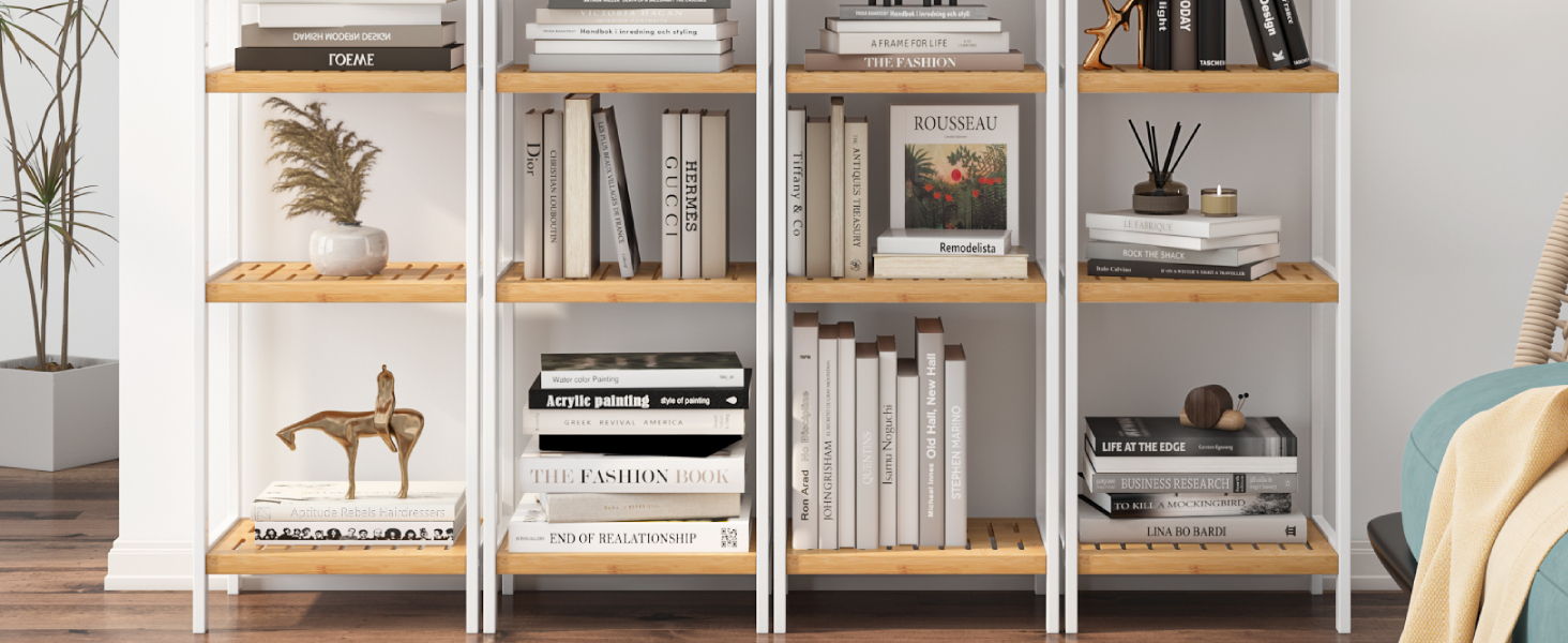 Стелаж для ванної кімнати та кухні FOREHILL з 7 полицями (160x36x28 см) - бамбук та білий