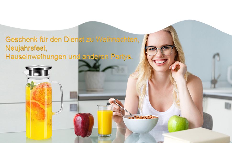 Скляна карафа Yirilan 1.5л з кришкою, 1000 мл - прозора скляна канавка для води