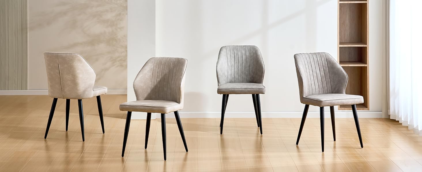 CLIPOP Комплект обідніх стільців 4 шт. Ретро, штучна шкіра, м'яке сидіння, металеві ніжки, для кухні/офісу, бежевий колір