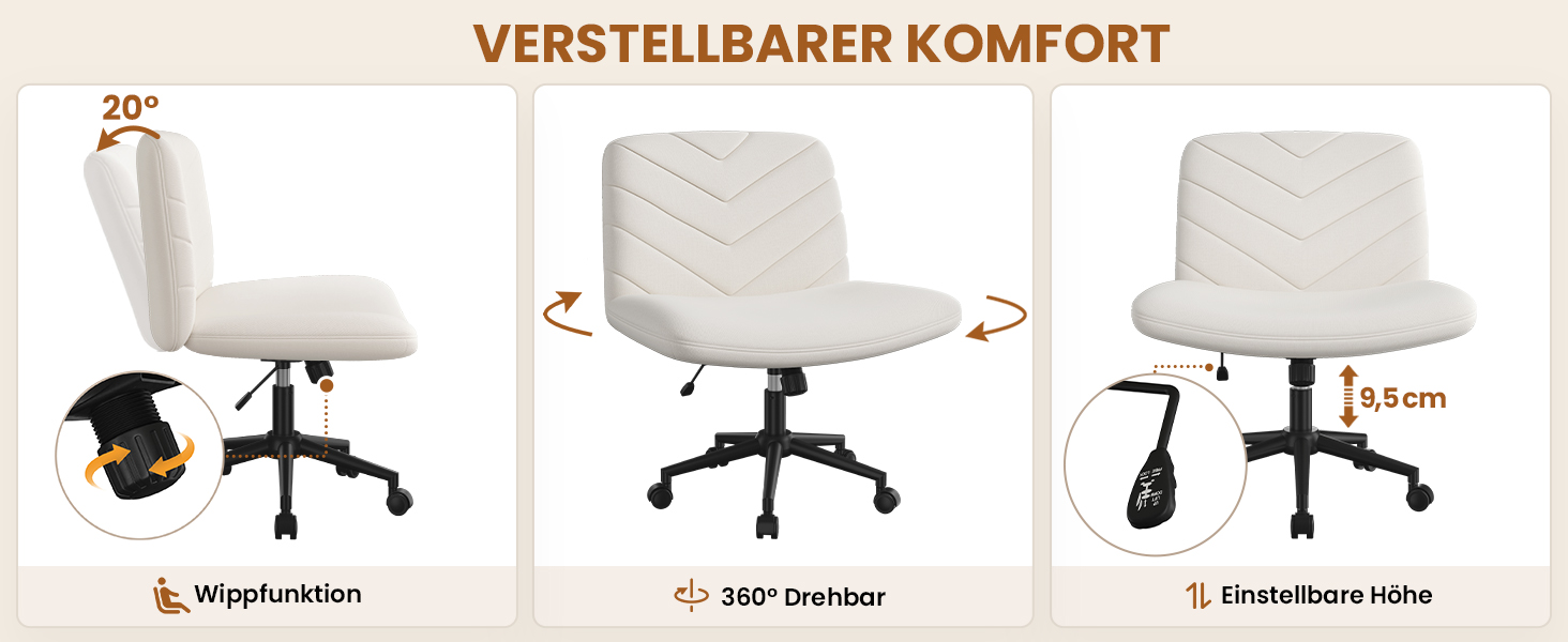 Крісло офісне Yaheetech з колесами, регульоване по висоті, з широким сидінням та середньою спинкою, для офісу та спальні, бежеве