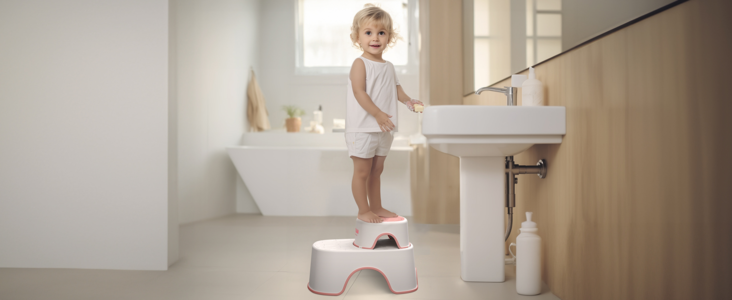 Унітаз дитячий Maliton з підставкою 2-ступінчастою для дітей 1-8 років, біло-сірий (Рожевий)