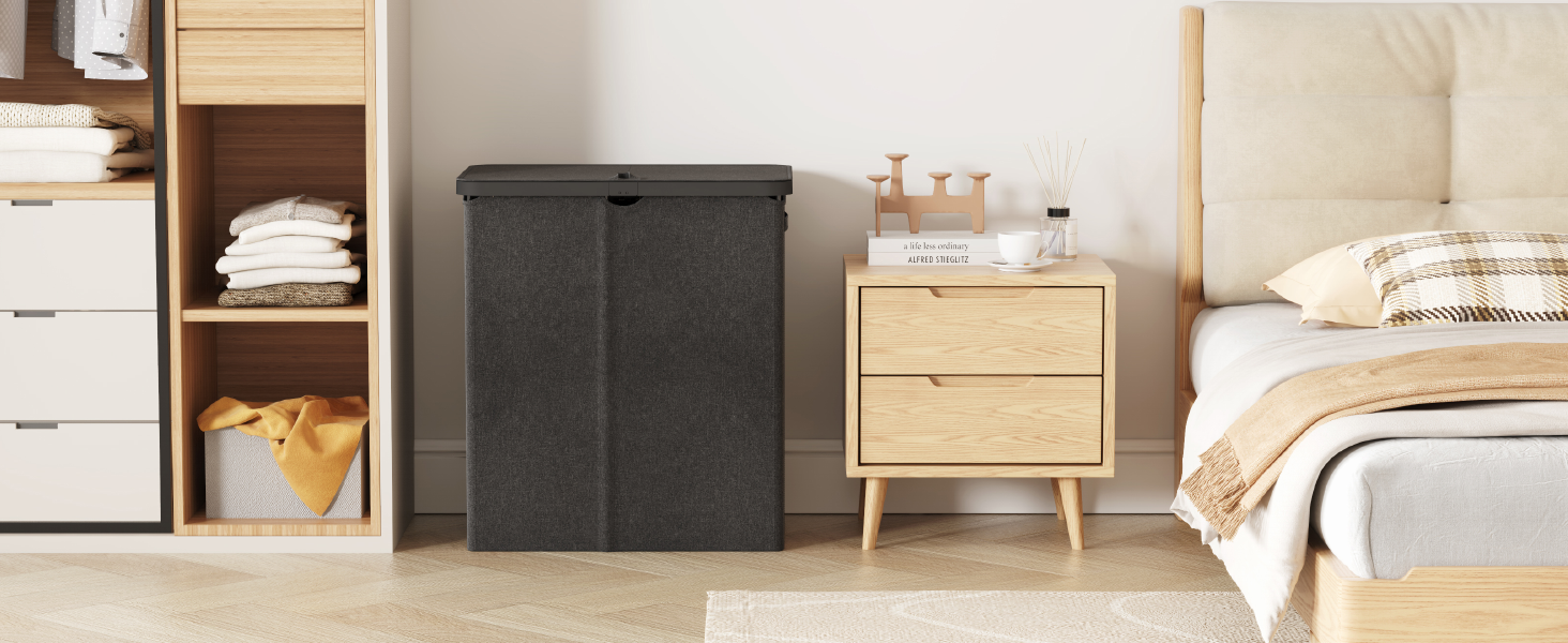 Кошик для білизни з кришкою Lifewit, великий кошик для білизни з пластиковим каркасом, складний, 145л, темно-сірий