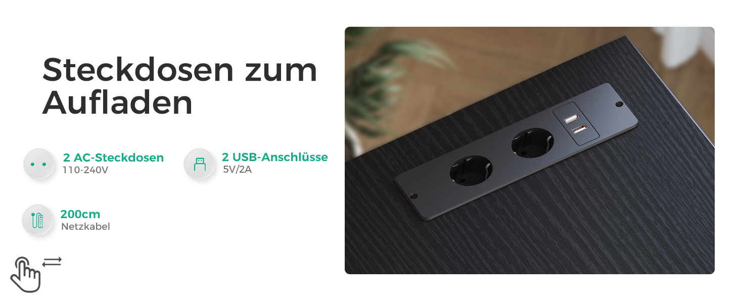 Комп'ютерний стіл Coleshome L-подібний з висувними ящиками з тканини, USB-порт та розетка, для дому та офісу (Чорний, 140x70 см)