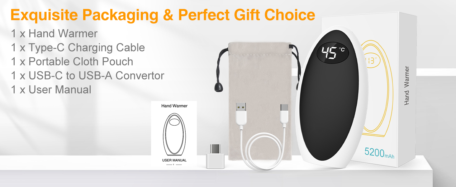 Грілка для рук Powerbank 5200mAh, USB, електрична, для активного відпочинку, зимовий подарунок для дітей, жінок та чоловіків (Чорний)