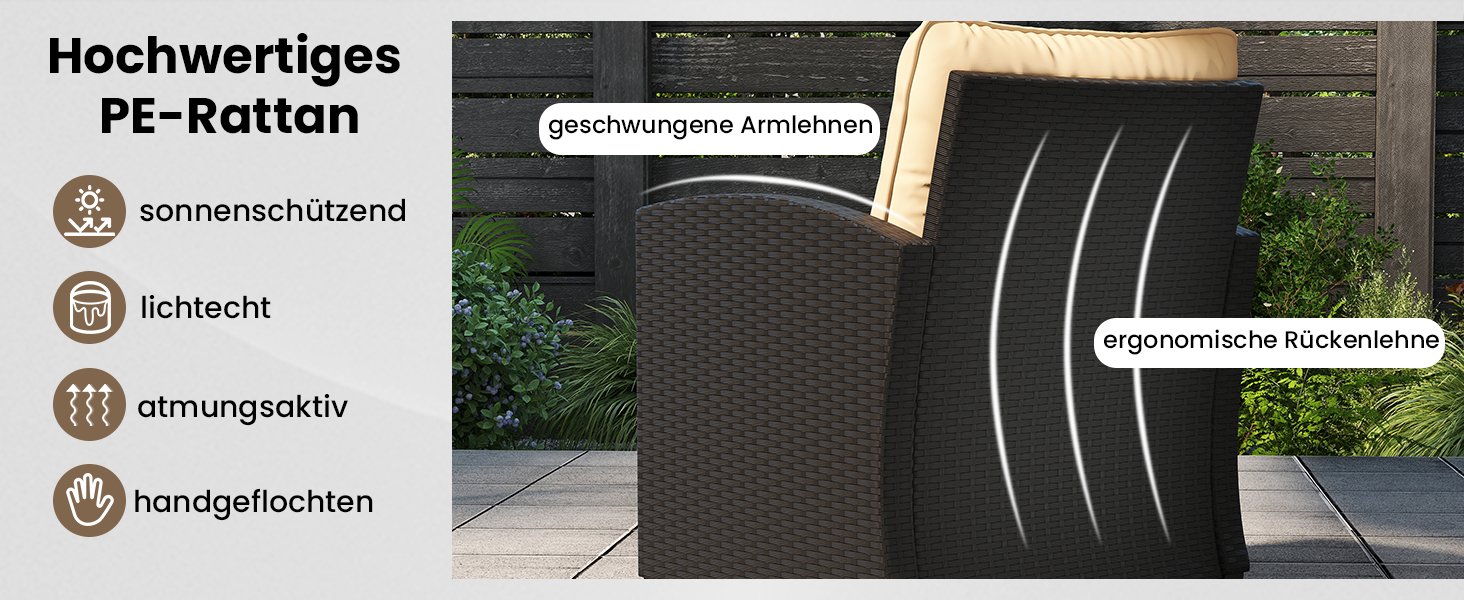 Садовий набір меблів GIANTEX з ротангу для балкона та тераси: 2 крісла та стіл, коричневий ротанг + коричневі подушки