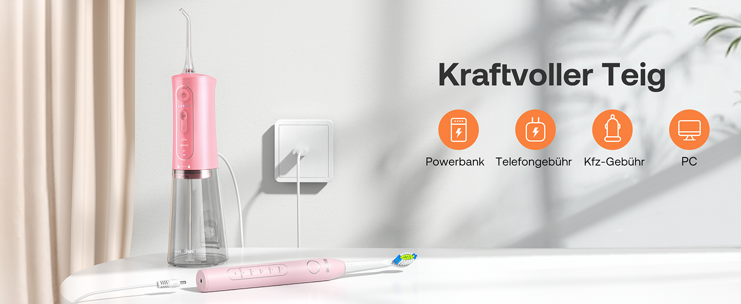 Іригатор для порожнини рота Bitvae та електрична зубна щітка 5 в 1, 3 режими & 5 рівнів тиску, бездротовий, з 4 насадками для щітки та 4 насадками для іригатора, чорний