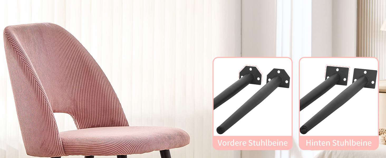 Набір обідніх стільців, кухонний стільчик з тканини Cord, м'які стільці для їдальні, кухні, вітальні та спальні (Рожевий, 2)