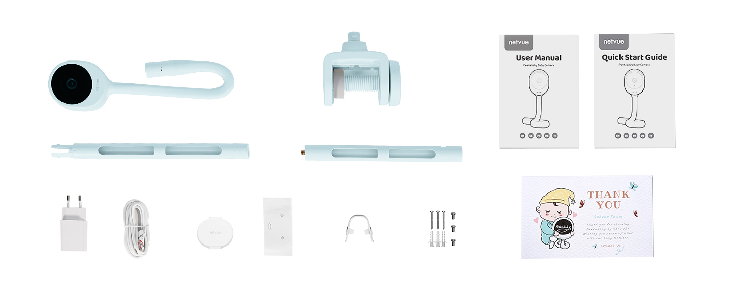 Відеоняня NETVUE Blau: дитяча IP-камера 1080P з кріпленням 4-в-1, двостороннім аудіо, датчиком руху, моніторингом температури та аналізом сну