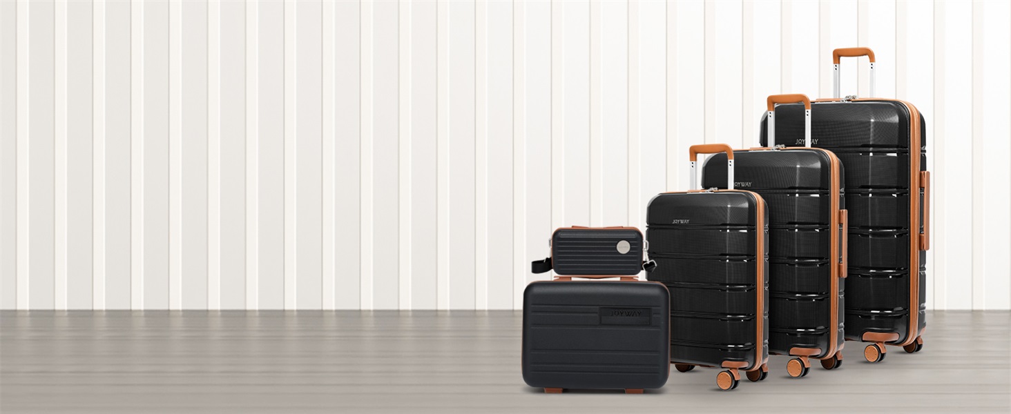 Набір валіз Joyway 3 в 1 з твердим корпусом, 4 колеса та TSA-замок. Включає косметичку та сумку-рюкзак. Колір: коричневий/білий. Підходить для ручної поклажі.