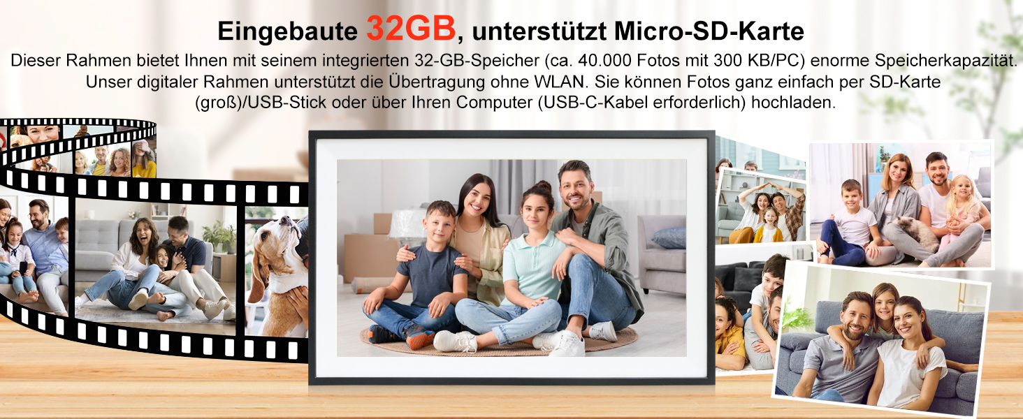 Цифровий фоторамка Frameo 15.6 дюймів: Wi-Fi, FHD IPS сенсорний екран, 32GB, автоматичне обертання, віддалене завантаження фото та відео, кріплення на стіну