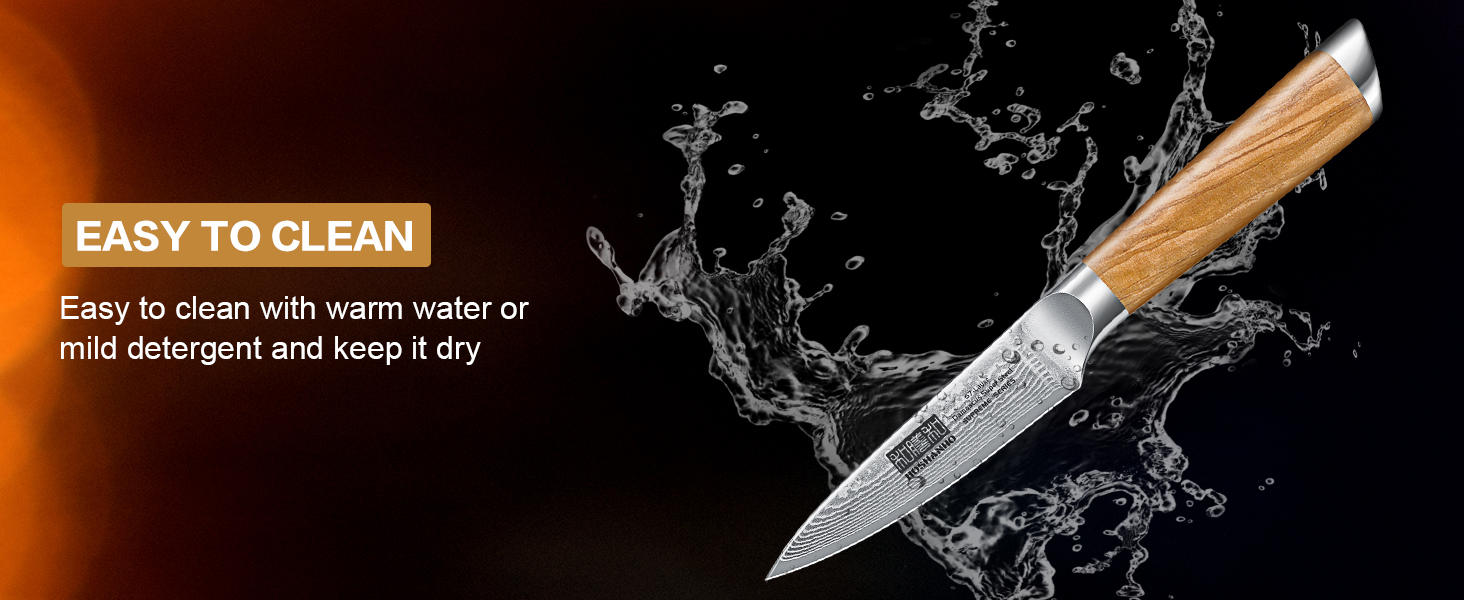 Японський ніж HOSHANHO з дамаської сталі 20 см, 67 шарів, кухонний ніж для приготування їжі, гострий, з ергономічною ручкою оливкового кольору (9.5 см), ніж для очищення