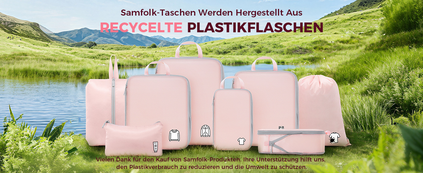 Набір компресійних органайзерів для валізи та рюкзака, водонепроникні пакувальні куби для подорожей, 8 предметів (Рожевий)