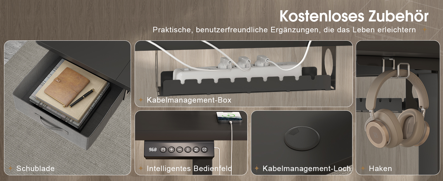 Регульований стіл Devoko 160x80 см з ящиками, USB-порт, органайзер для кабелів, стоячий стіл з пам'яттю положення, білий