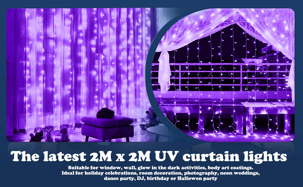 Штора CORST UV Light 2x2м, Хеллоуїн Blacklight, 8 режимів, водонепроникний