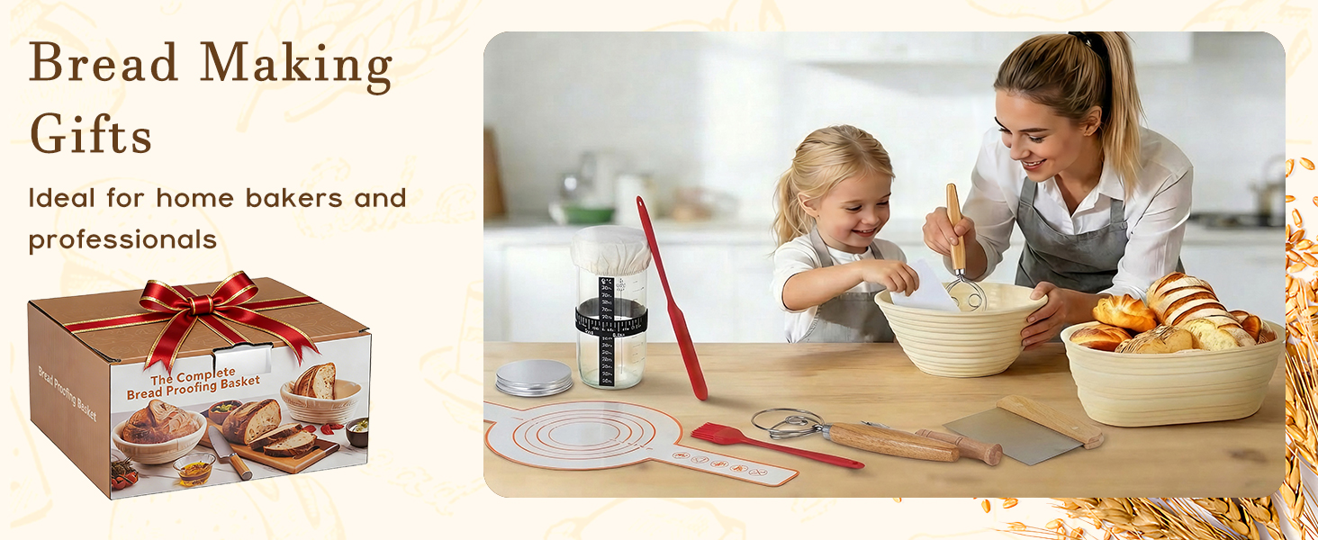 Набір для закваски з 19 частин: 2 гнізда для бродіння з силікону (23см та 25см), скляна тара для закваски, аксесуари для випічки, подарунок для початківців та професіоналів