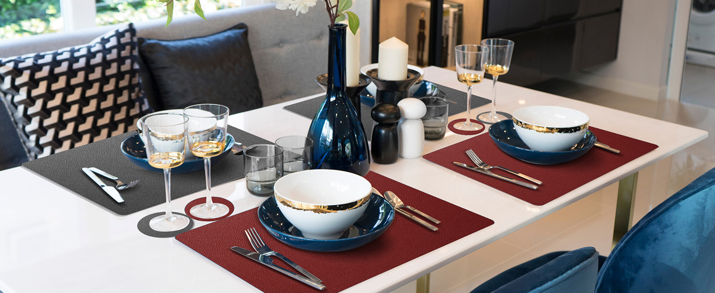 Набори підставки під тарілки 6 шт. з екошкіри, 43x30 см (червоний/сірий)