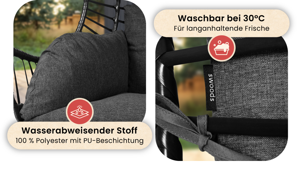 XXL Гамак-крісло Swoods з каркасом для дому та вулиці, яйцеподібне крісло, з подушкою, до 150 кг (темно-сірий)