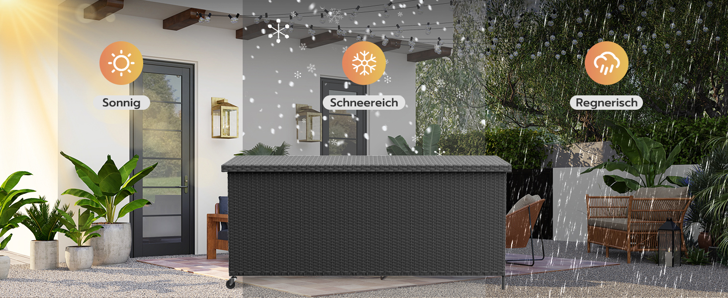 Водонепроникна садовий ящик-бокс UDPATIO з колесами 480л, чорний 138x61 см для саду та балкону