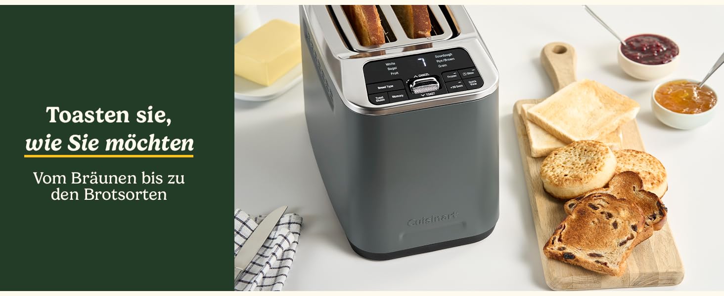 Тостер Cuisinart Smart Elite на 2 тости | Довгі слоти для хліба, пам'ять налаштувань, підйом тостів, режим для булок, розморожування + Boost