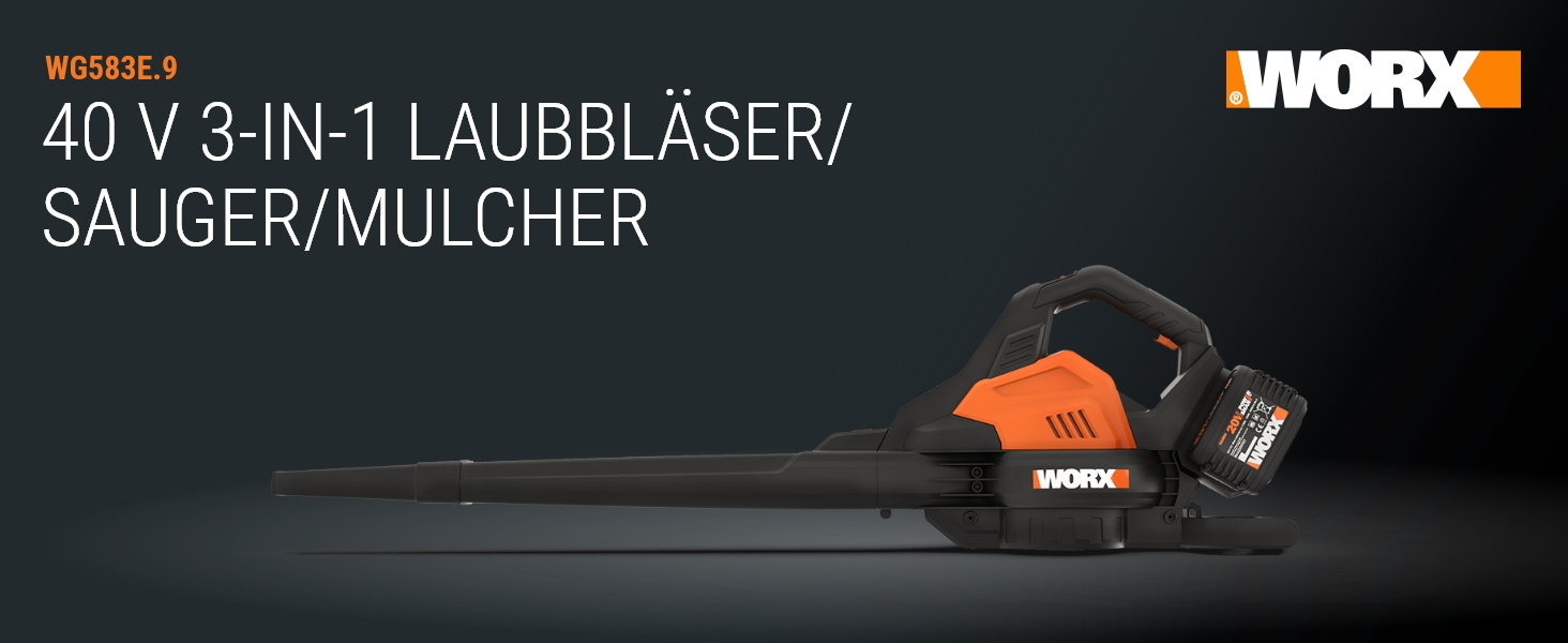 WORX WG505E Trivac: електроприлад 3-в-1 - повітродувка, пилосос та мульчер. Потужність 3000 Вт, швидкість повітря 335 км/год, об'єм всмоктування 600 м³/год, з мішком для збору листя 45 л.