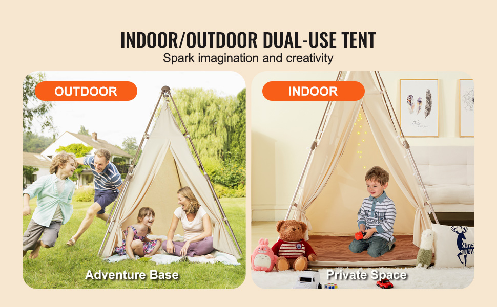Дитячий намет VEVOR Tipi для дітей 1-5 років, розкладний намет з килимком та сумкою, з вікнами, для хлопчиків та дівчаток, бежевий