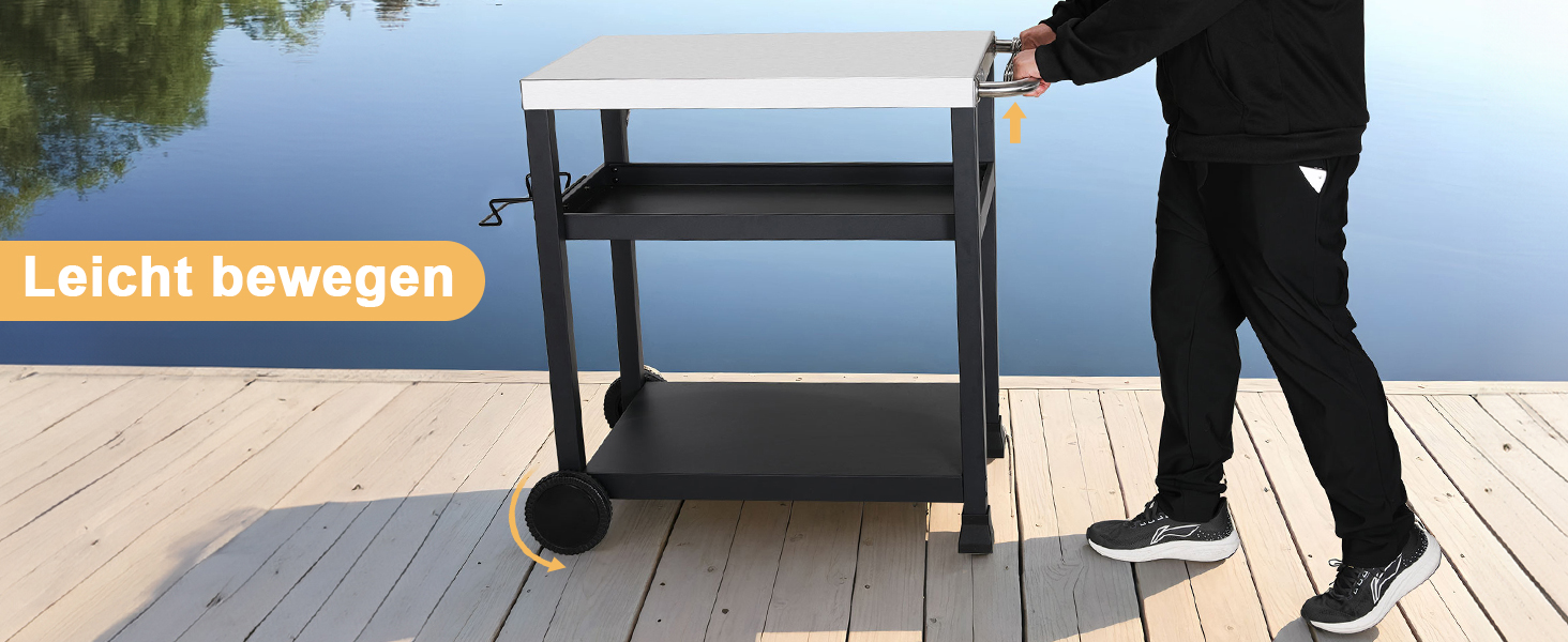 Grillwagen LIFERUN з нержавіючої сталі, 3 яруси, стіл для гриля, вуличний, з нержавіючою сталею, з гачками, на колесах