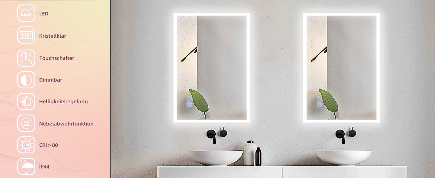 Дзеркало для ванної кімнати Mursche з підсвічуванням, кругле LED дзеркало для ванни, IP44, 60 см, з сенсорною панеллю