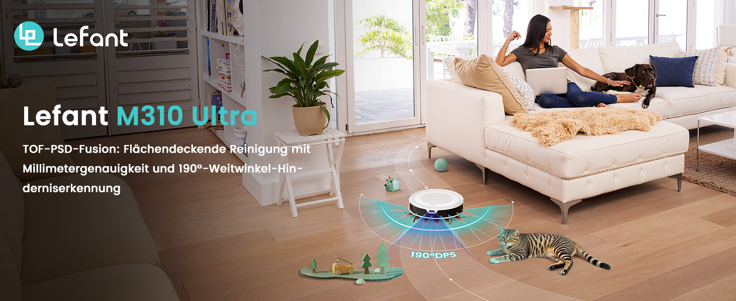 Робот-пилосос LEFANT M310 Ultra: потужність 6000Pa, функція миття, лазерна навігація ToF, уникнення перешкод, керування через додаток та Alexa, захист від заплутування шерсті тварин, для килимів, білий