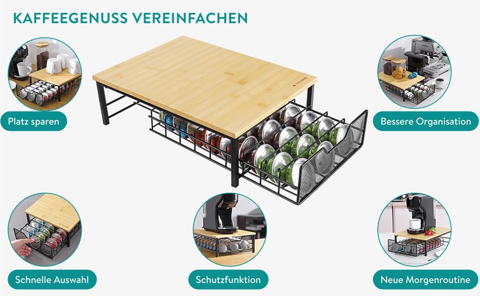 Тримач для капсул Tassimo Navaris з бамбука та заліза - органайзер для 54 капсул - чорний