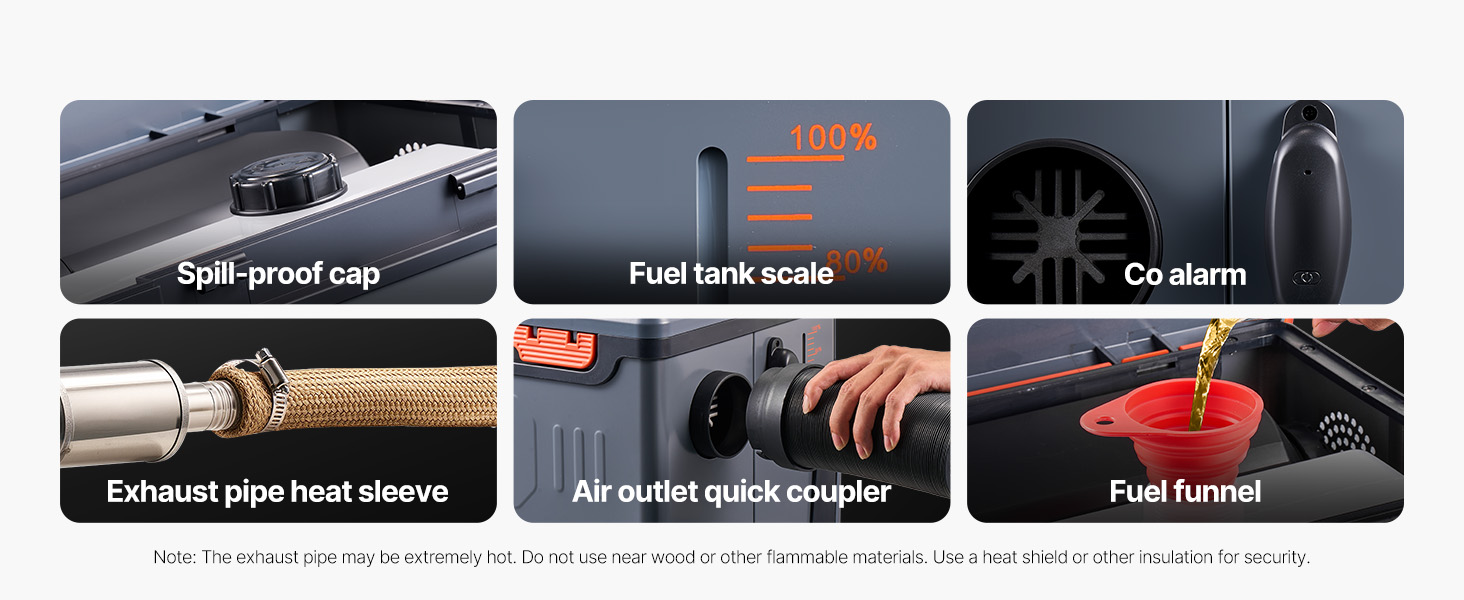 Дизельний опалювач VEVOR 8 кВт, 12/24V, портативний, з Bluetooth, пультом ДУ та LCD, 5л бак, для вантажівок та автодому