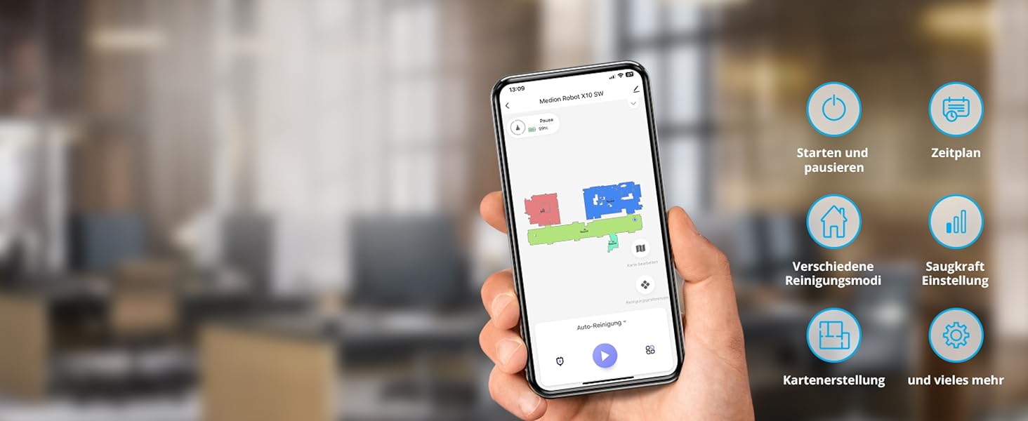 Робот-пилосос MEDION X10 SW з лазерною навігацією та функцією миття підлоги (2700Pa, 2-в-1, точна картографія, зони заборони, кілька поверхів)