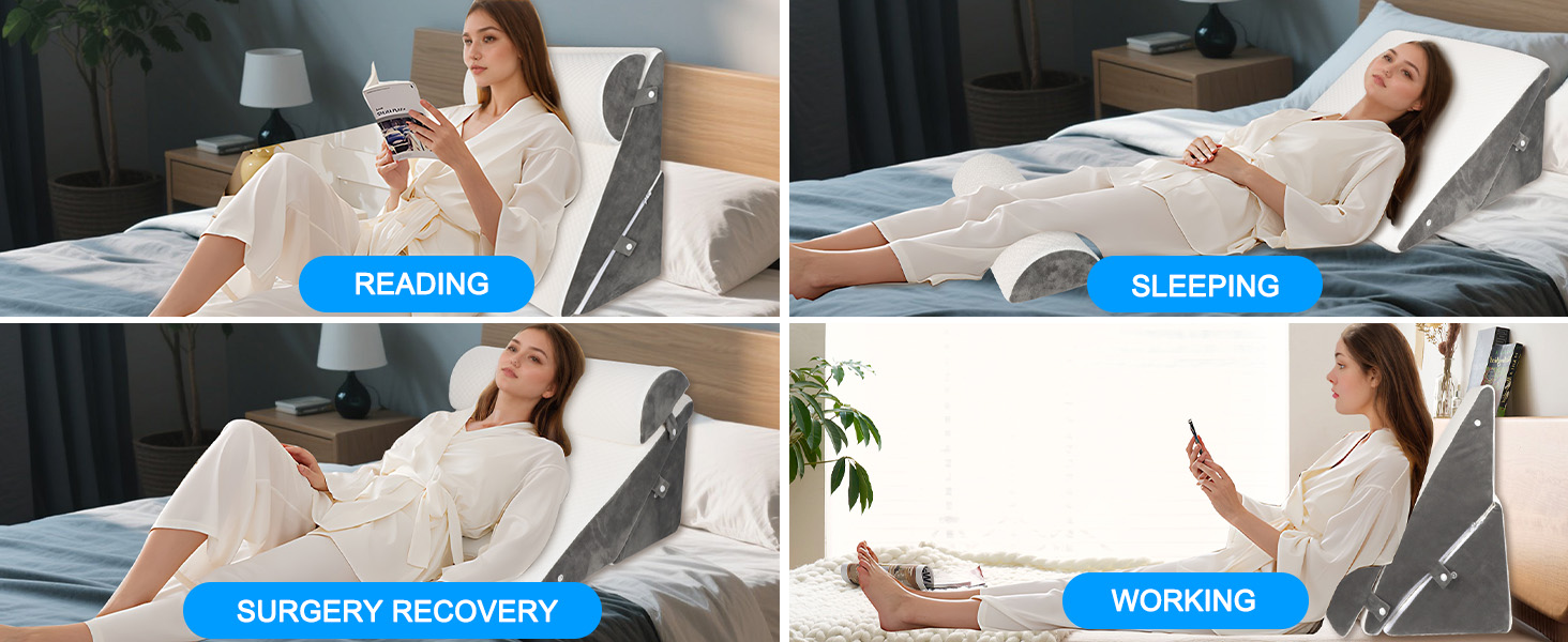 Регульована кліновидна подушка для ліжка та дивана, ортопедична подушка від рефлюксу та хропіння, підтримка спини та ніг, пінополіуретан