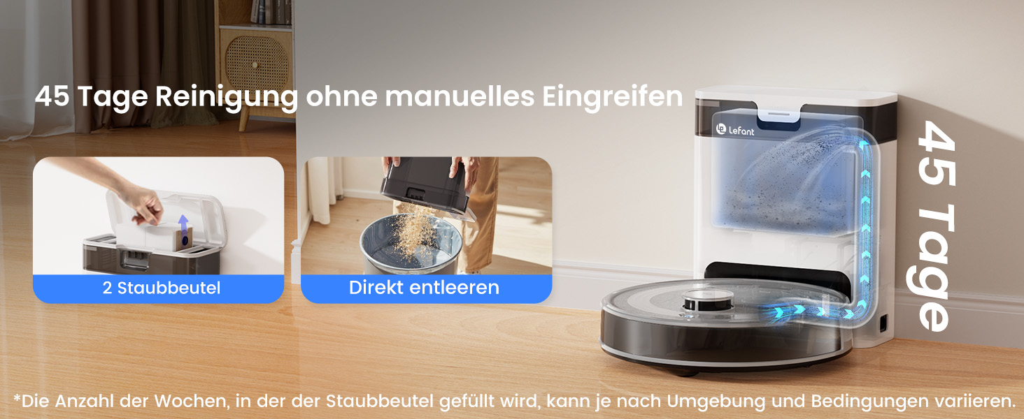 Робот-пилосос LEFANT M2 Pro Mondgrau з функцією миття, 5000Pa, LiDAR, 150 хв, розпізнавання килима, керування через додаток/голос, для видалення шерсті тварин, чорний