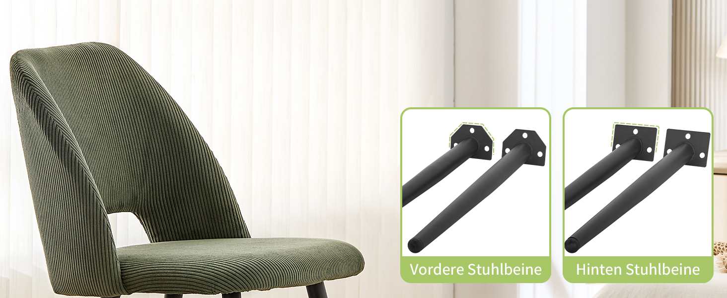 Набір з 4-х обідніх стільців з кшталту м'якого велюру, з товстим шаром м'якої підкладки, металеві ніжки, для вітальні, спальні, їдальні та прийому гостей, зелений колір