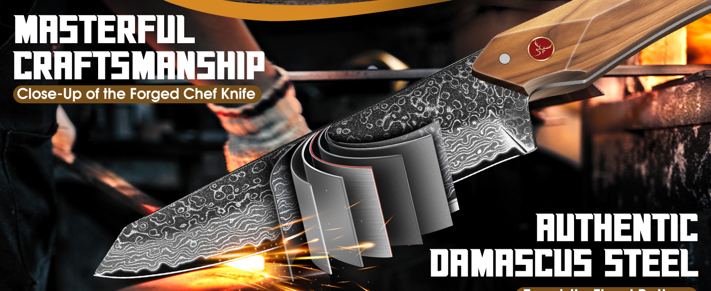 Ніж кухарський Damast від TAN REN, професійний ніж з дамаської сталі, з подарунковою коробкою, ручної роботи, для м'яса, надзвичайно гострий