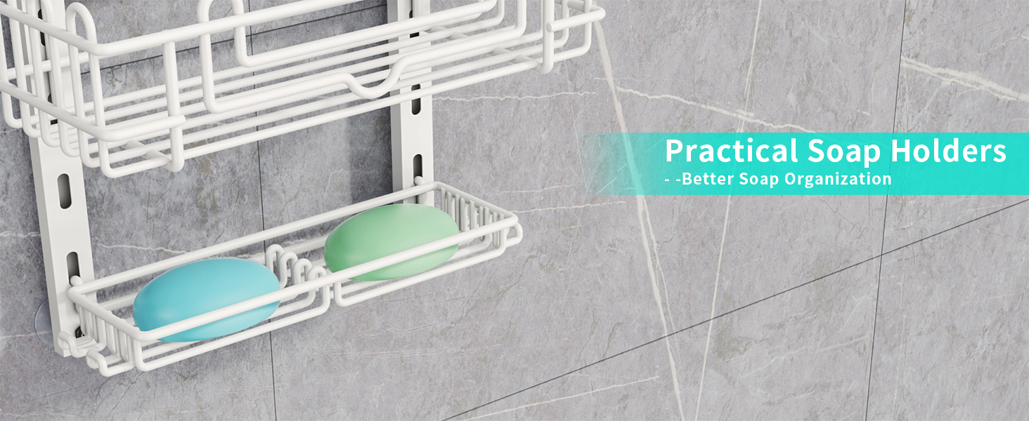 Настінна поличка для душу HapiRm з 22 гачками та 2 тримачами для зубних щіток - 4 яруси, білий