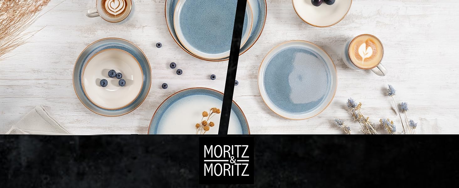 Набір посуду Moritz & Moritz TARENTO 48 предметів (12 осіб) - 48-місний набір посуду з високоякісної кераміки, 12 обідніх тарілок, 12 десертних тарілок, 12 супових тарілок та 12 чашок, блакитний колір