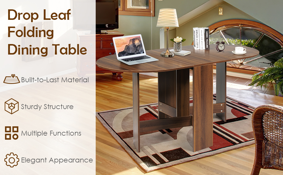 Розкладний обідній стіл GIANTEX для кухні та вітальні, дерев'яний, овальний, на 4-7 осіб, 163 x 80 x 75 см