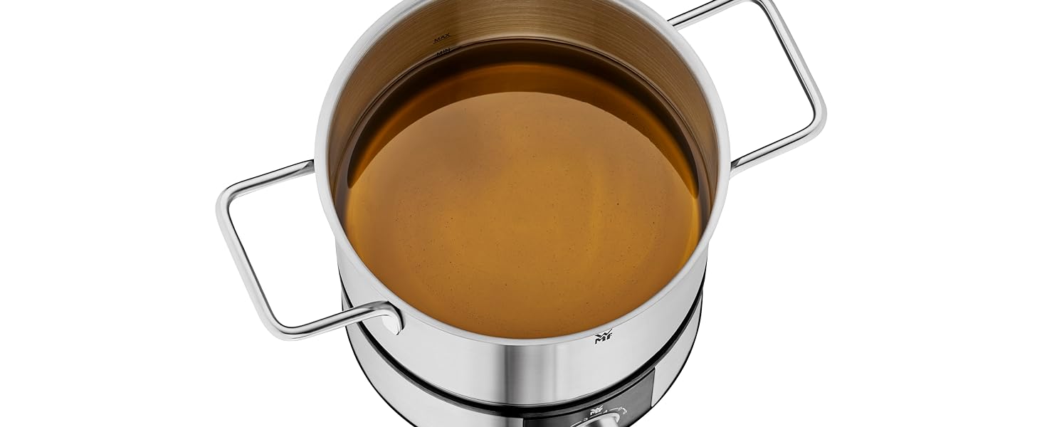 Електричний набір для фондю WMF Lono на 8 осіб: регулювання температури, індукційний горщик 1.2л, з нержавіючої сталі, з тримачем для виделок