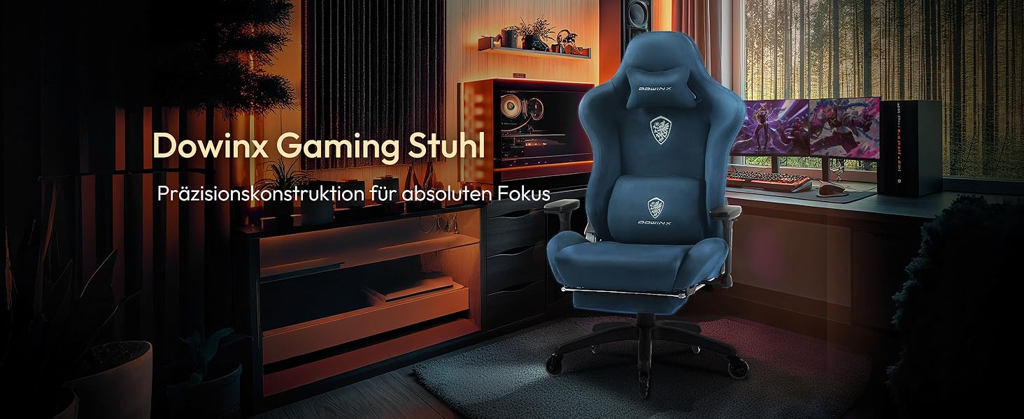 Ігровий крісло Dowinx з мікрофібри, дихаюче та ергономічне, з регульованою підніжкою (блакитне)