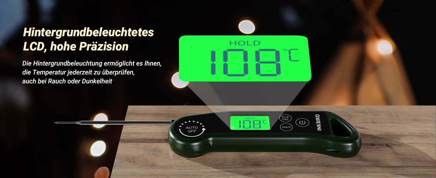 Цифровий термометр для м'яса та гриля Inkbird RHT-11K, швидке зчитування (0,5 с), водонепроникний LCD-термометр IP65 для кухні, BBQ та випікання