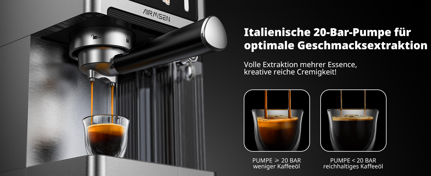 Еспресо-машина Siebträger з подвійним бойлером, 20 Bar, автоматичний спінювач молока, для капучино та лате, нержавіюча сталь, 1.8L бак, сенсорний екран