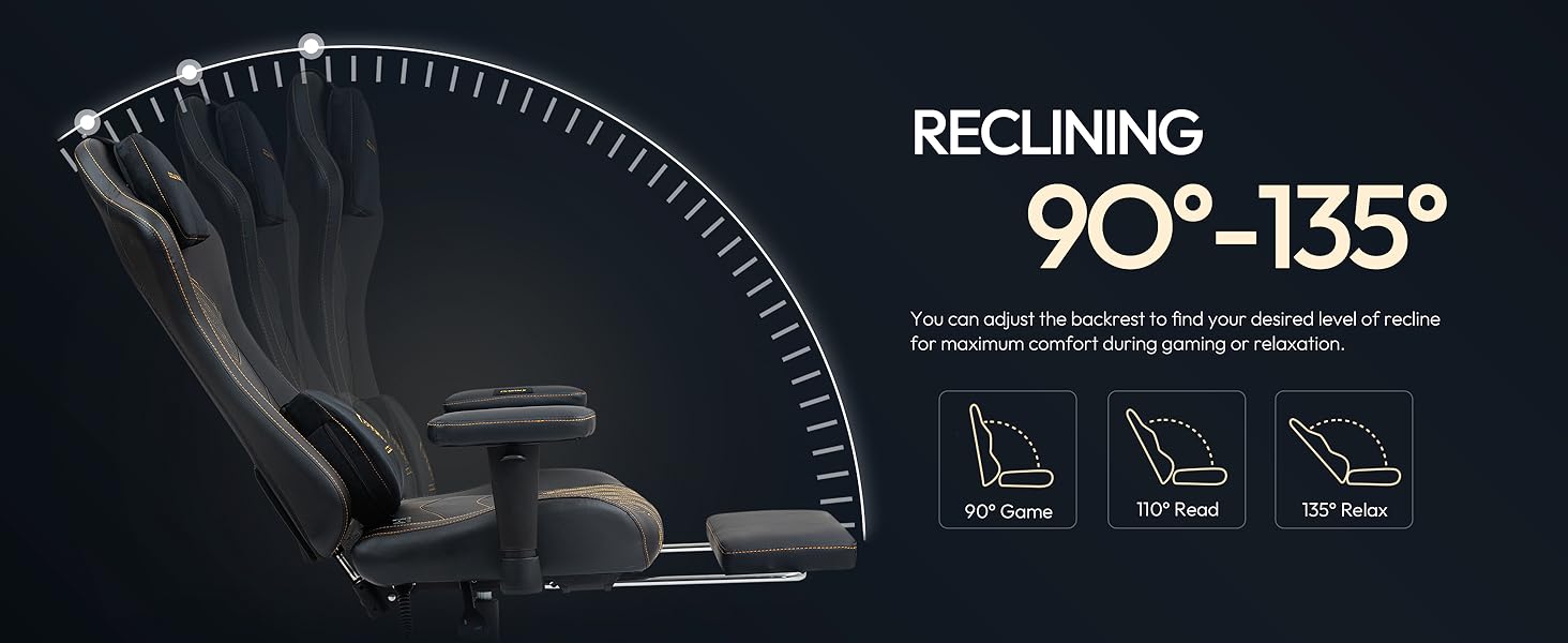 Ігровий крісло Dowinx з масажем та підігрівом, дихаюча спинка, регульоване, з підніжкою, підтримка спини та шиї, чорно-білий (чорний з золотом)