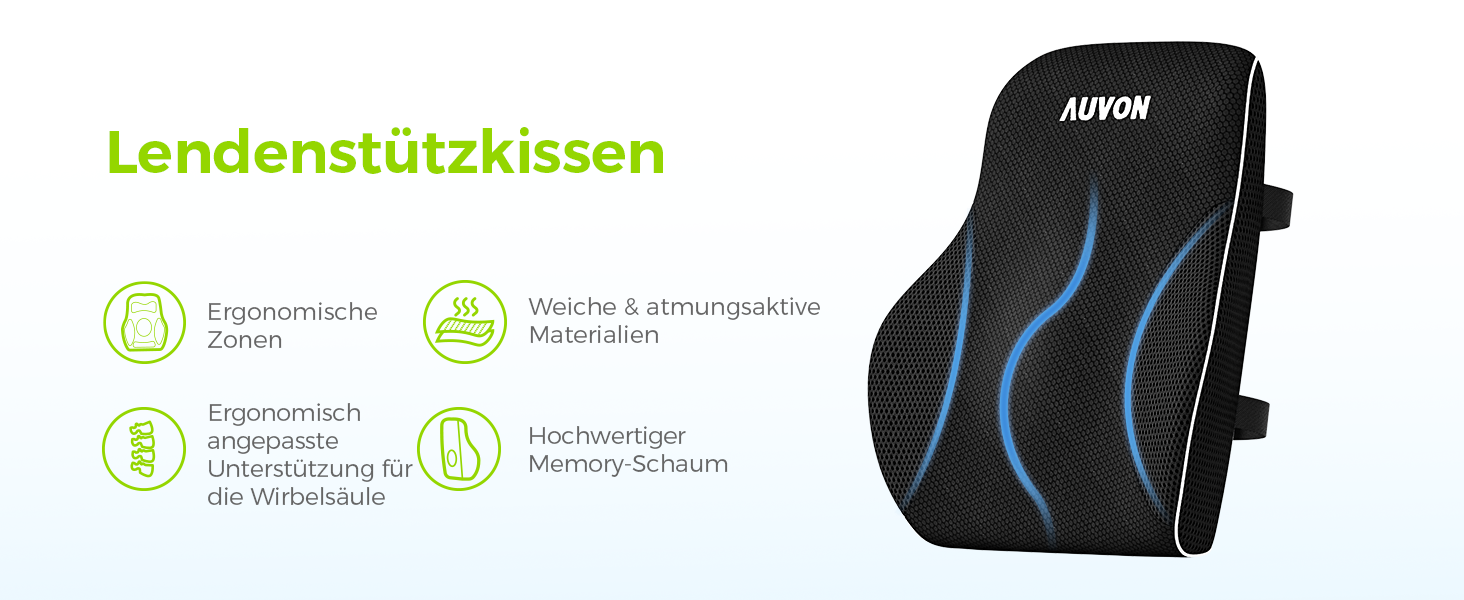 Подушка для попереку AUVON для автомобіля та офісного крісла, підтримка поперекового відділу, покращення постави, піна з пам'яті