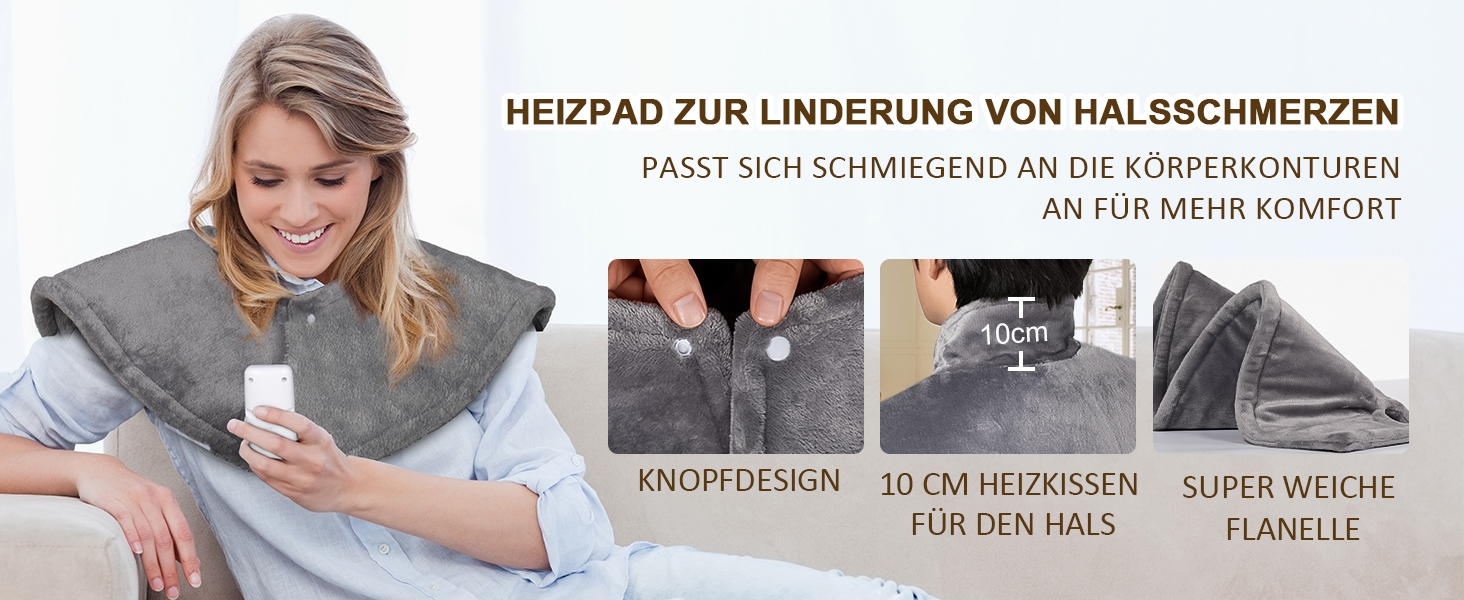 Грілка для спини, шиї та плечей NALONE, 63x100 см, 6 температурних режимів, таймер, фланель, пральна