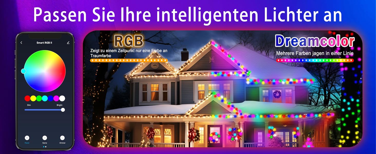 DOTWAYAW Гірлянда світлодіодна святкова 40м, 400 LED, RGB, Wi-Fi, керування через додаток